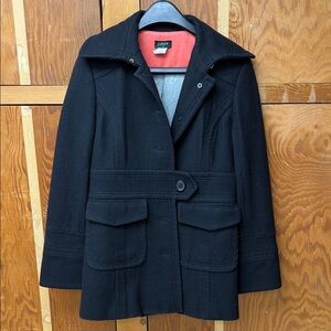 J. Crew Women's Black Pea Coat with Coral Lining